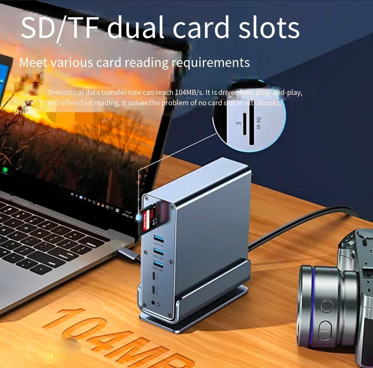 15 in 1 USB C Docking Station 4K@60Hz HDMI and DisplayPort, 3*USB 3.0, 2*USB 2.0, PD 100W Charg, 1000Mbps RJ45 Ethernet for Windows and Mac OS