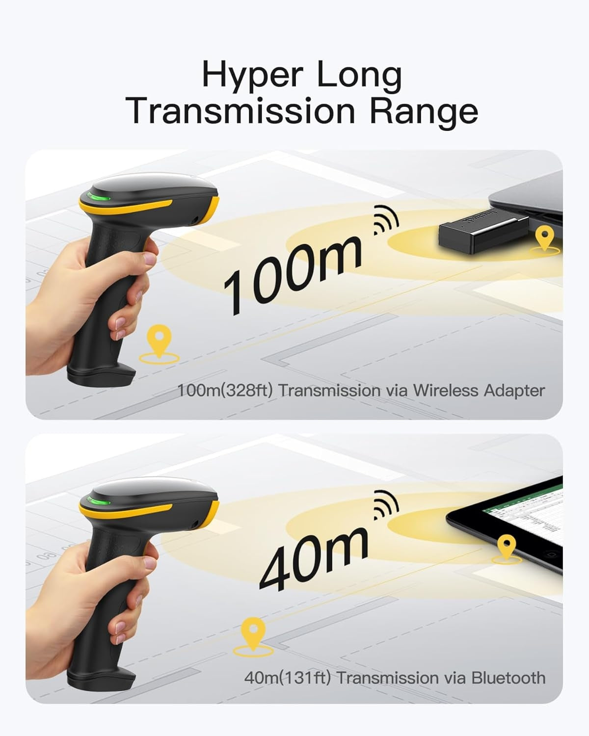 2D QR Stregkodescanner, Trådløs, 2600mAh batteri, Plug and Play