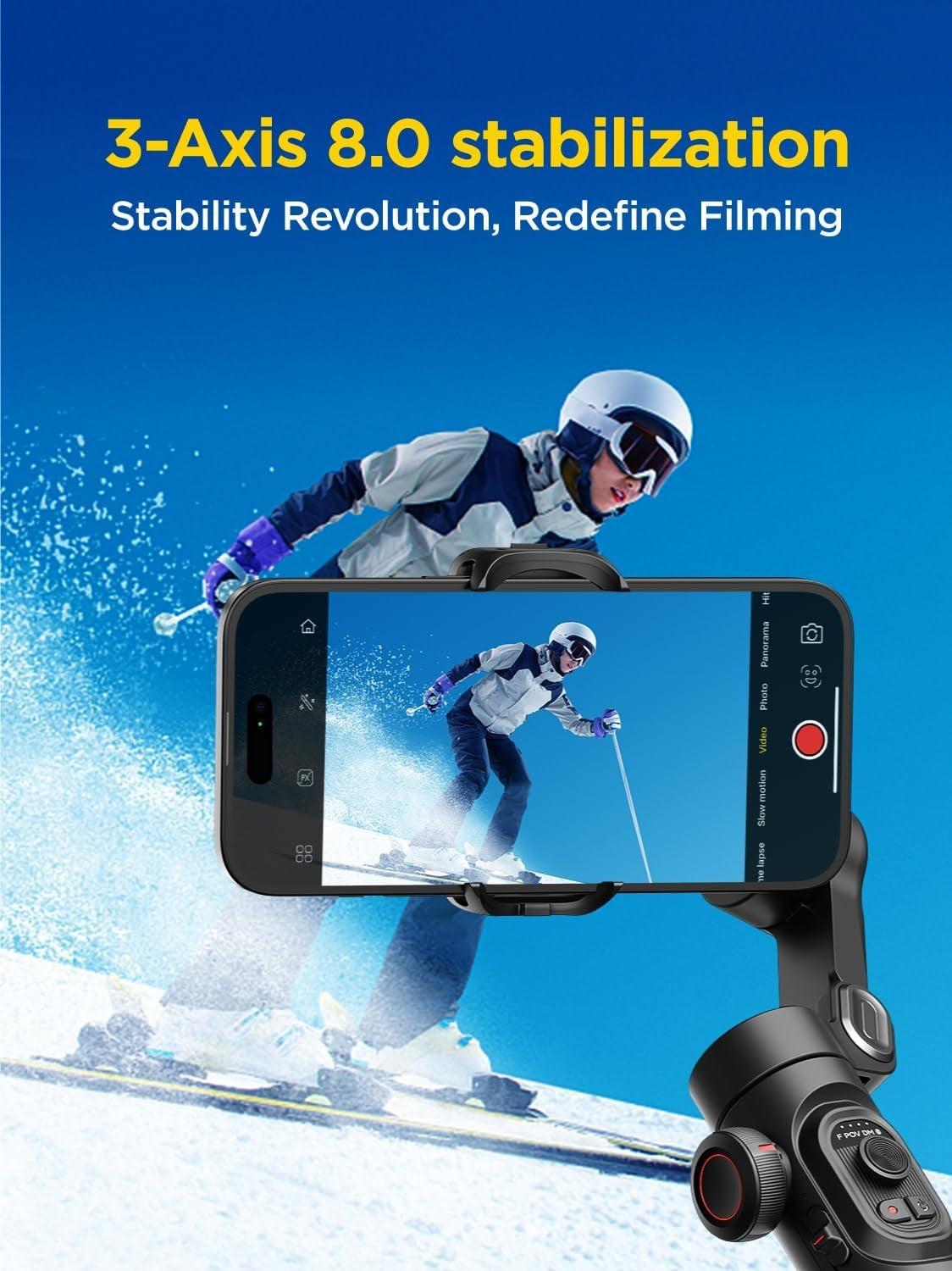 3-Axis Handheld Phone Stabilizer Gimbal for iPhone Gimbal, Smartphone w/Focus Wheel Face/Object Tracking for iPhone/Android Foldable