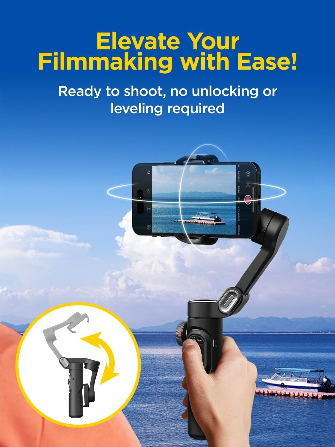 3-Axis Handheld Phone Stabilizer Gimbal for iPhone Gimbal, Smartphone w/Focus Wheel Face/Object Tracking for iPhone/Android Foldable