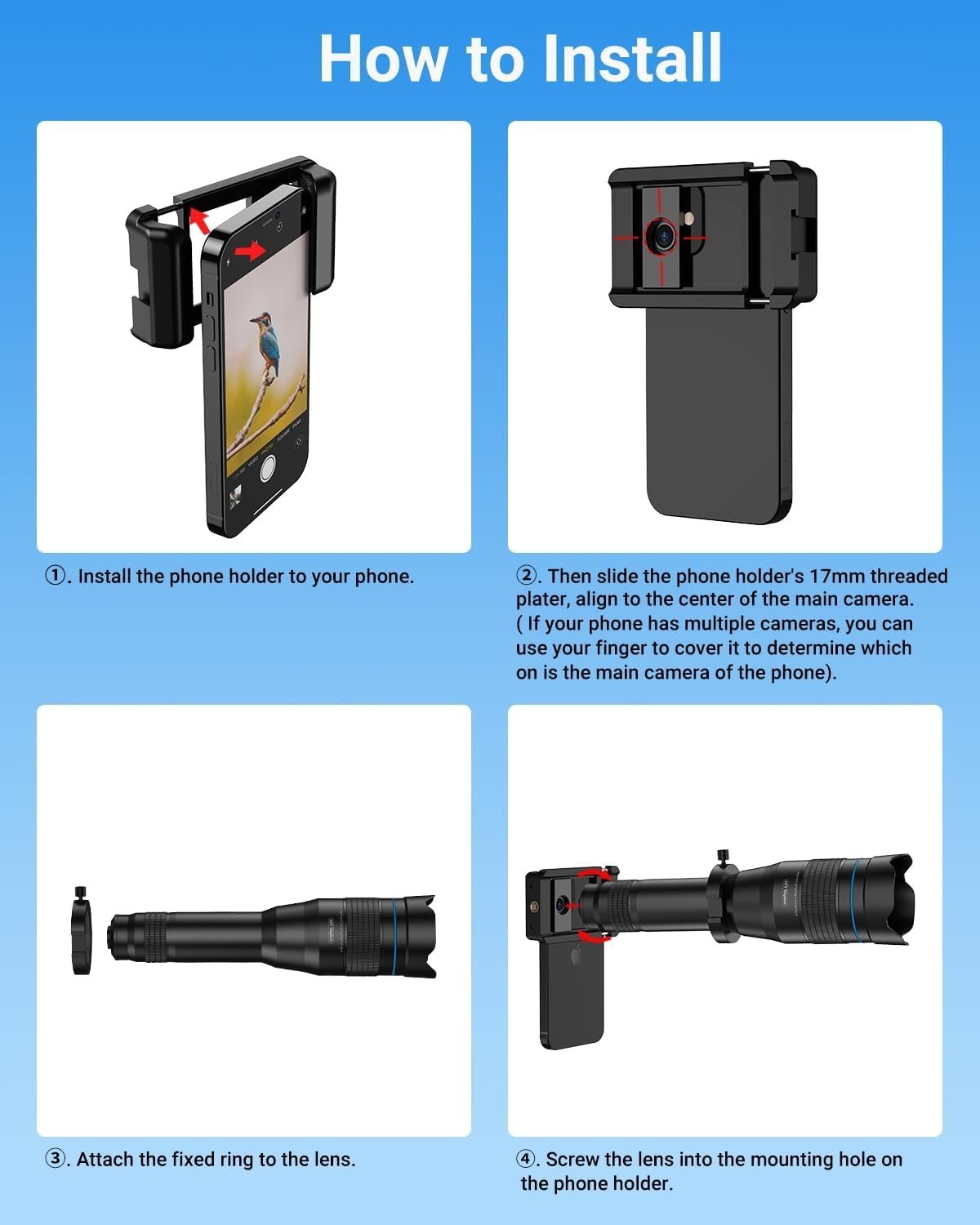 APEXEL Kraftfuldt 60X Teleobjektiv til iPhone Kameralinse og Stativ til Månekiggeri / Fritid