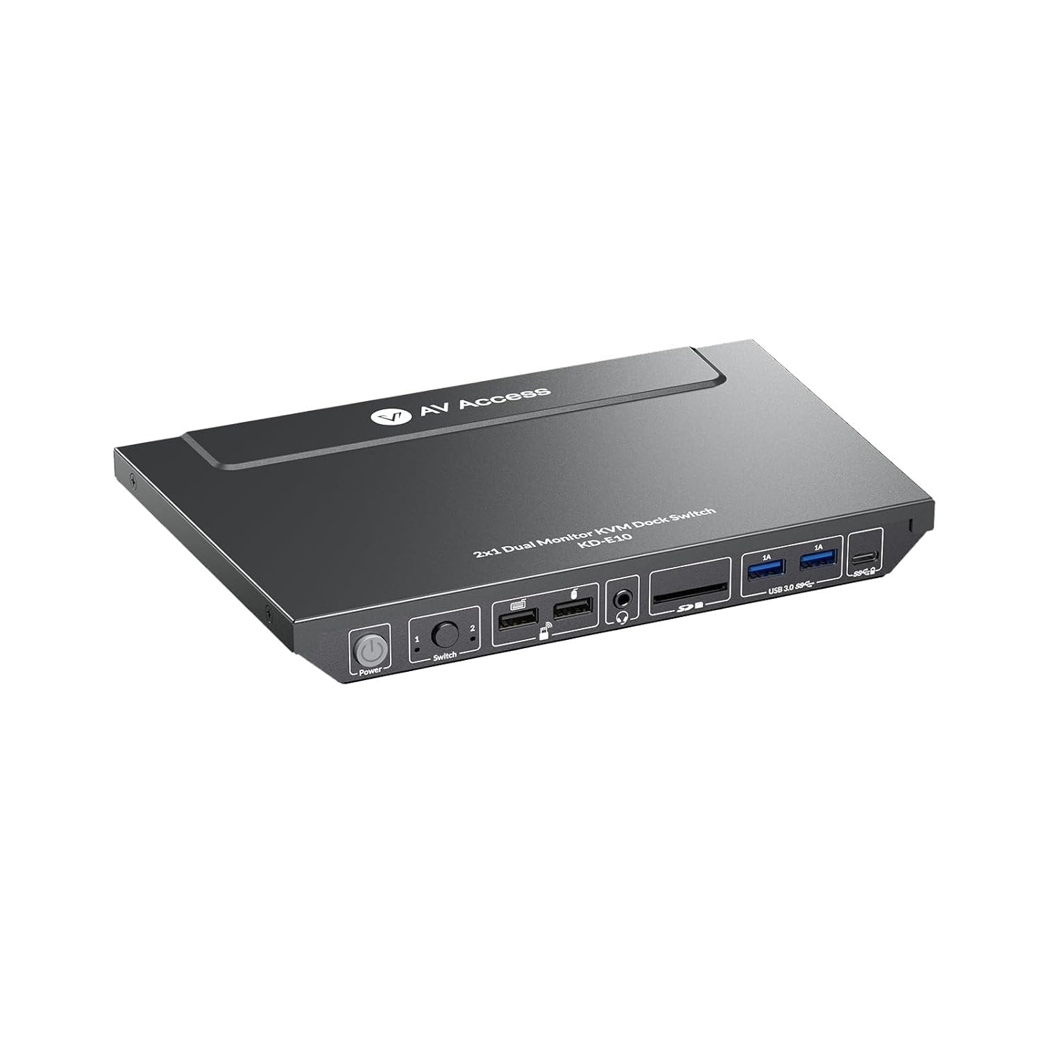 AV Access KD-E10 Dockingstation & KVM Switch for 2 computere til 2 skærme HDMI 4K60Hz, 100W PD, 3 x USB, 1G Ethernet, SD, 3.5 mm AUX Audio EDID