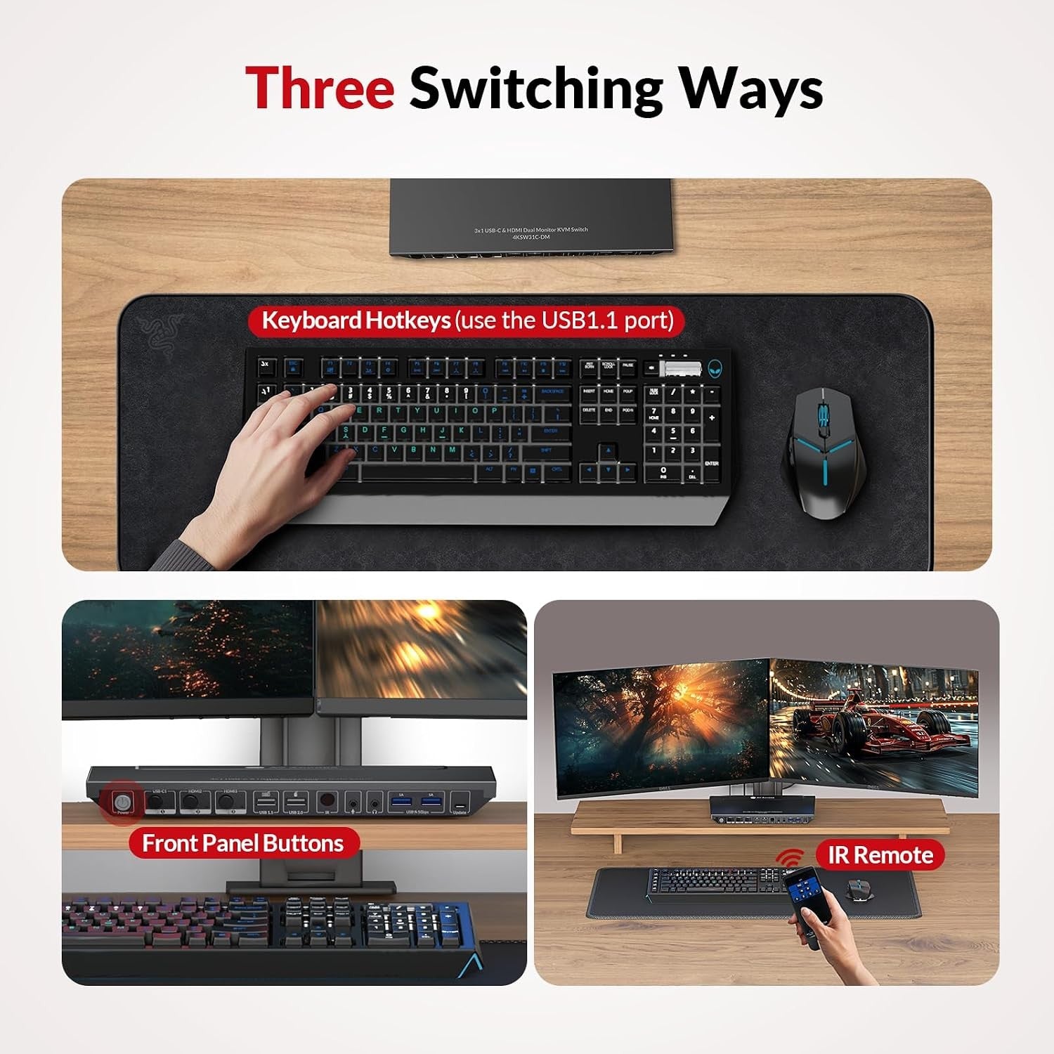 AV Access KVM Docking Station for a Laptop and 2 Desktop PCs, Dual 4K Monitor 65W Charging Ethernet, EDID, Hotkey Switch, HDMI, 4K @ 60Hz, 1080P@240Hz