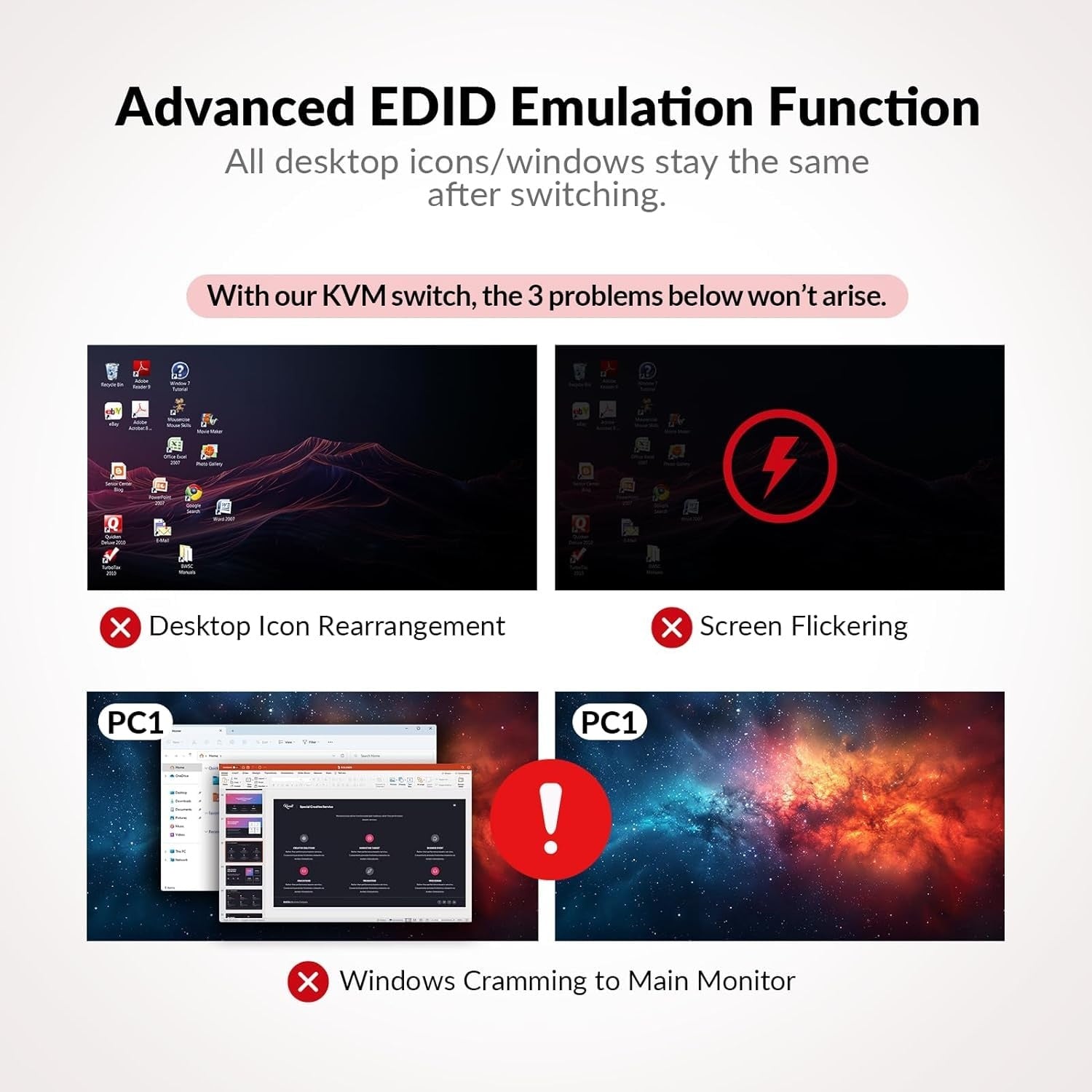 AV Access KVM Docking Station for a Laptop and 2 Desktop PCs, Dual 4K Monitor 65W Charging Ethernet, EDID, Hotkey Switch, HDMI, 4K @ 60Hz, 1080P@240Hz
