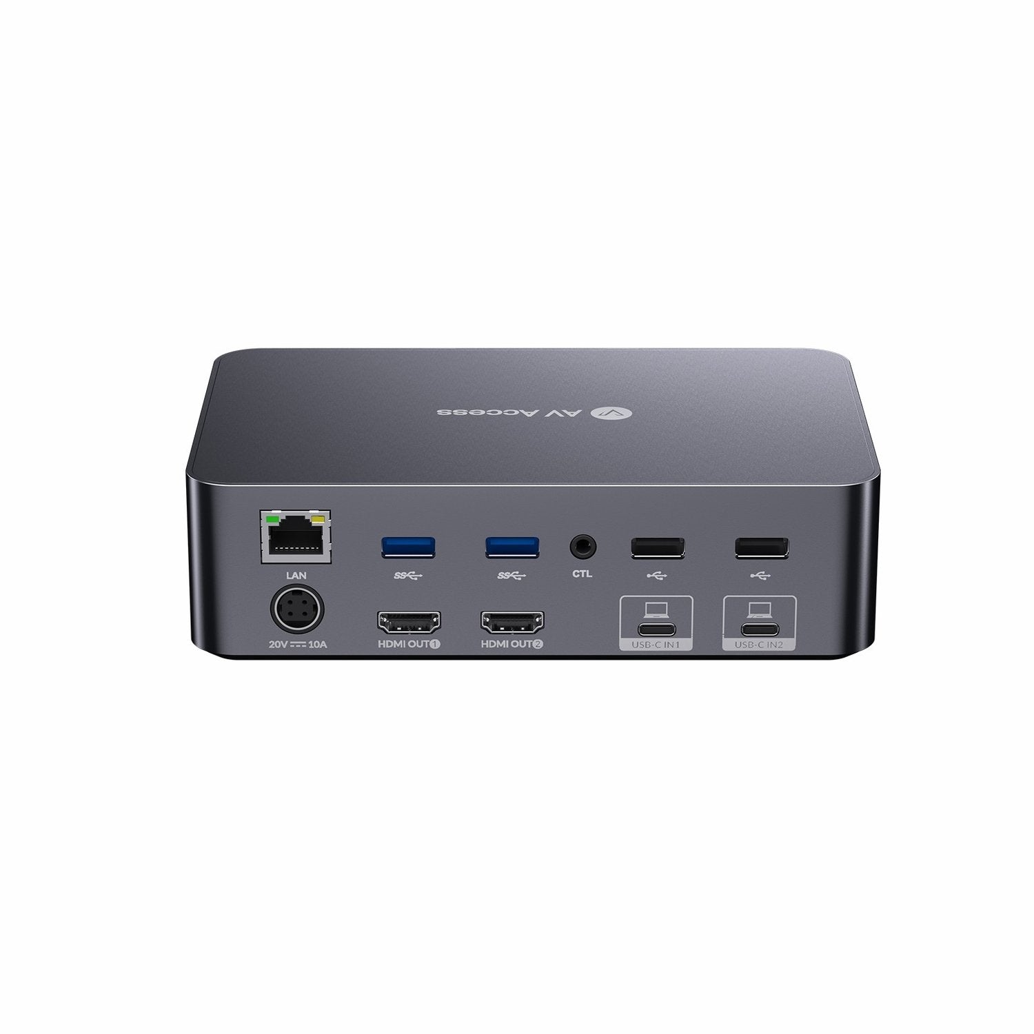 AV Access-dockingstation og KVM-switch 2 til 2 USB-C til HDMI, 4K60Hz, 6x USB-A, 1x USB-C PD 100W, 1x 3,5 mm AUX, 1x SD-kortlæser, 2x60W PD