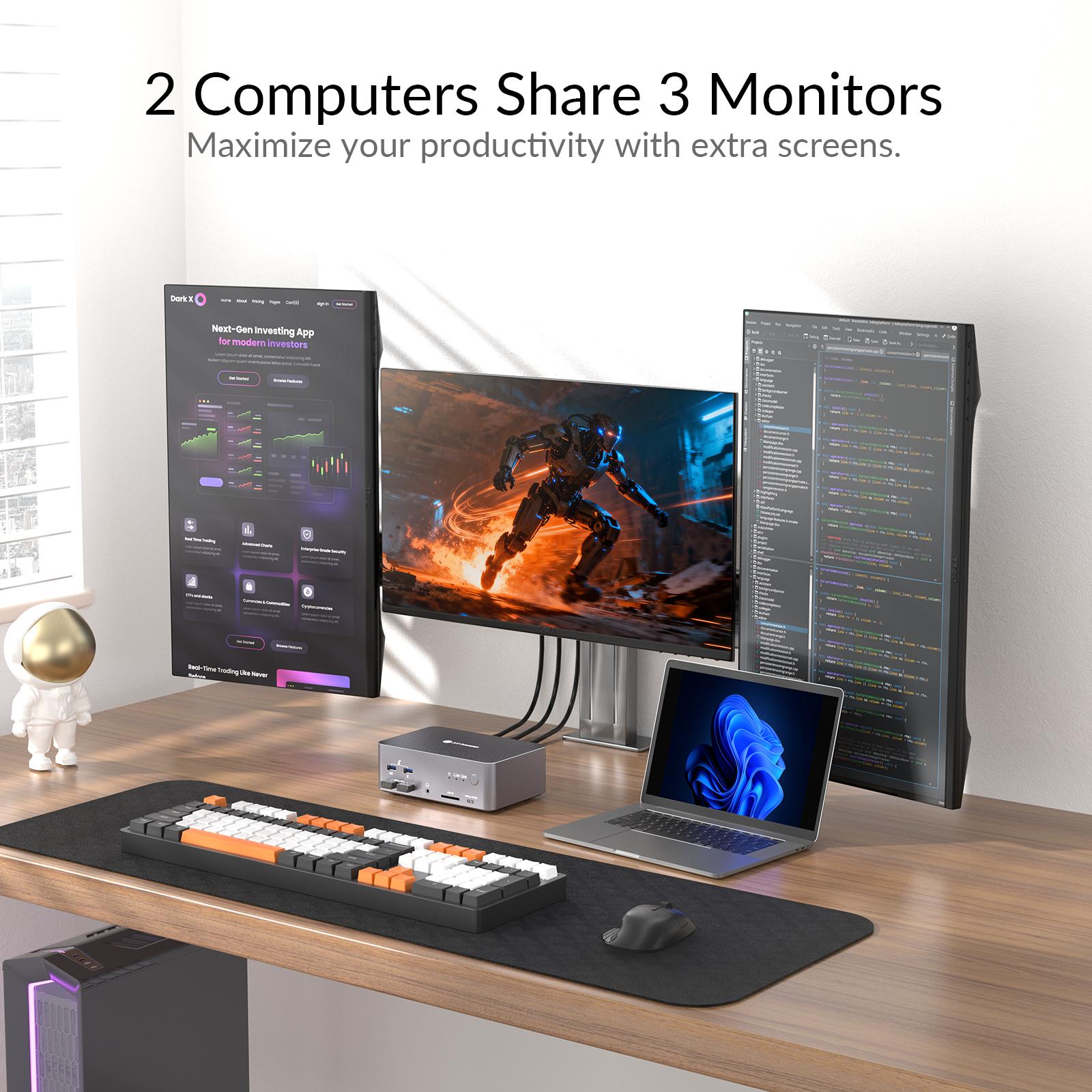 AV Access iDock B23 8K KVM-switch dockingstation 2 til 3, stationær + bærbar computer til tre skærme, (100W PD), 12-i-1, 8K@60Hz/4K@165Hz/1440P@240Hz