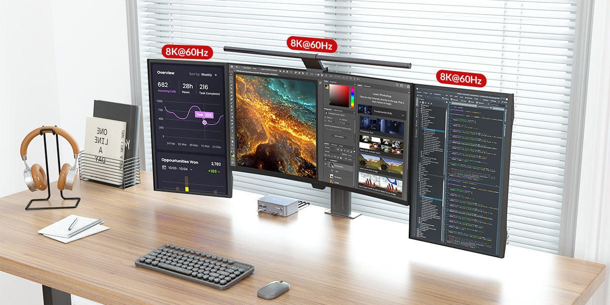 AV Access iDock B23 8K KVM-switch dockingstation 2 til 3, stationær + bærbar computer til tre skærme, (100W PD), 12-i-1, 8K@60Hz/4K@165Hz/1440P@240Hz