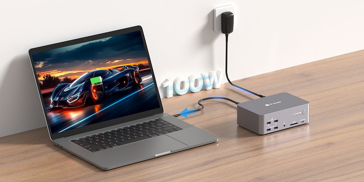 AV Access iDock B23 8K KVM-switch dockingstation 2 til 3, stationær + bærbar computer til tre skærme, (100W PD), 12-i-1, 8K@60Hz/4K@165Hz/1440P@240Hz