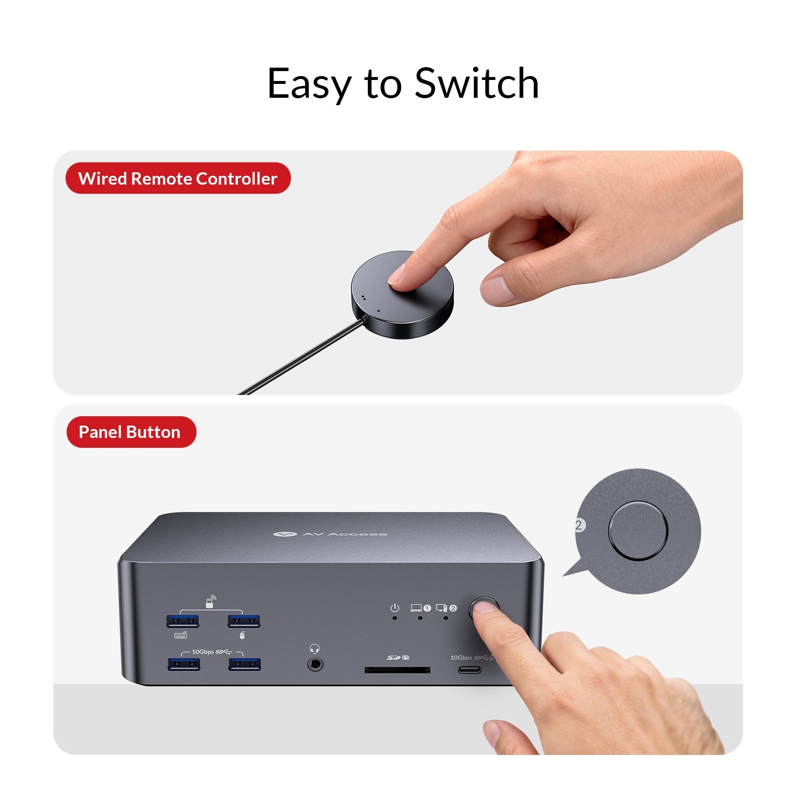 AV Access iDock B23 8K KVM-switch dockingstation 2 til 3, stationær + bærbar computer til tre skærme, (100W PD), 12-i-1, 8K@60Hz/4K@165Hz/1440P@240Hz