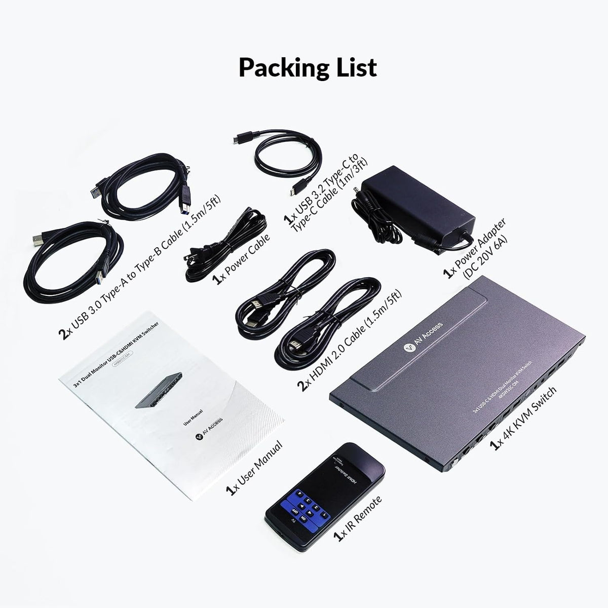 AV Access iDock B30 Dockingstation og KVM-switch 3 til 2, Dual 4K Monitor til laptop + 2st Desktop-PC'er, 4K@60Hz, 5xUSB-A, 1G Ethernet, 65W opladning til laptop, Lyd/Mikrofon, EDID