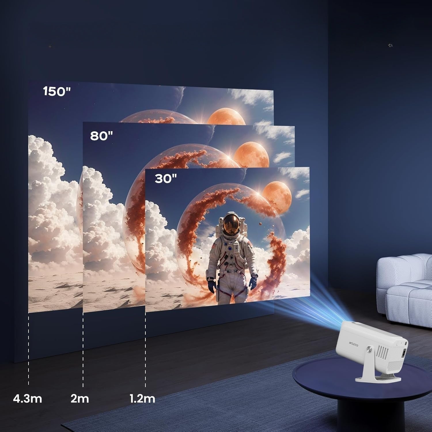 NÖRDIC Smart Projektor Android 13.0, Native 1080P, Auto Keystone, 300ANSI 4K HDR Support, Roterbar Design WiFi 6 & BT, Skærm spejling, ARC