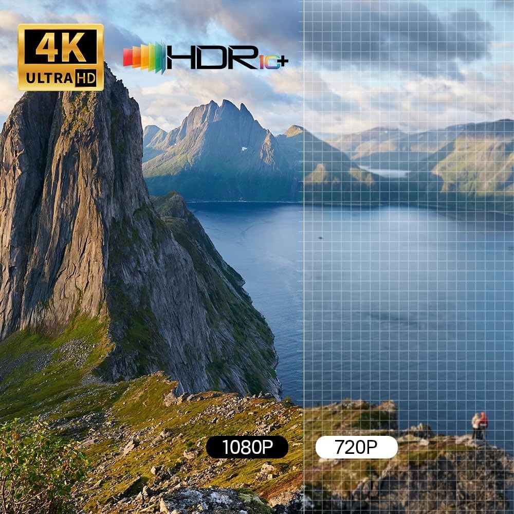 NÖRDIC Smart Projektor Android 13.0, Native 1080P, Auto Keystone, 300ANSI 4K HDR Support, Roterbar Design WiFi 6 & BT, Skærm spejling, ARC