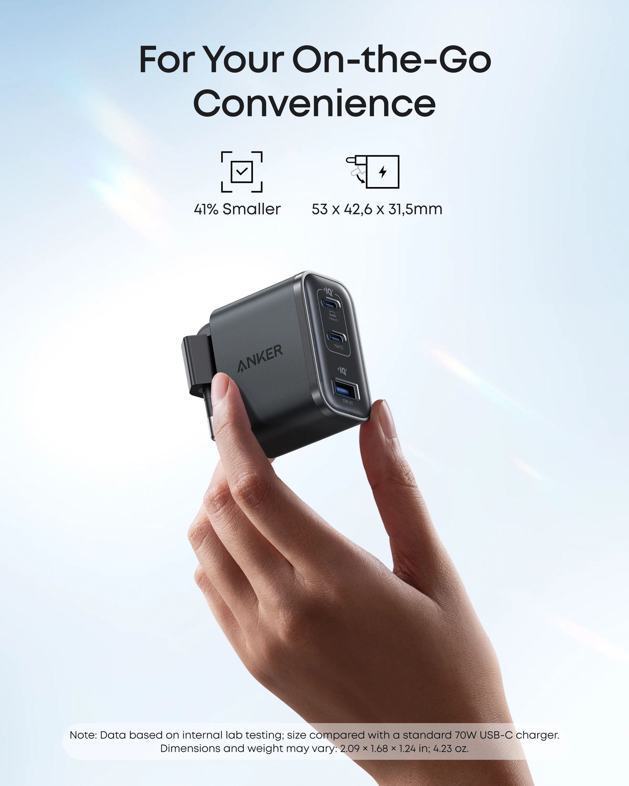 Anker Nano 70W USB-C oplader, 3-port strømadapter med ultrahurtig 70W opladning