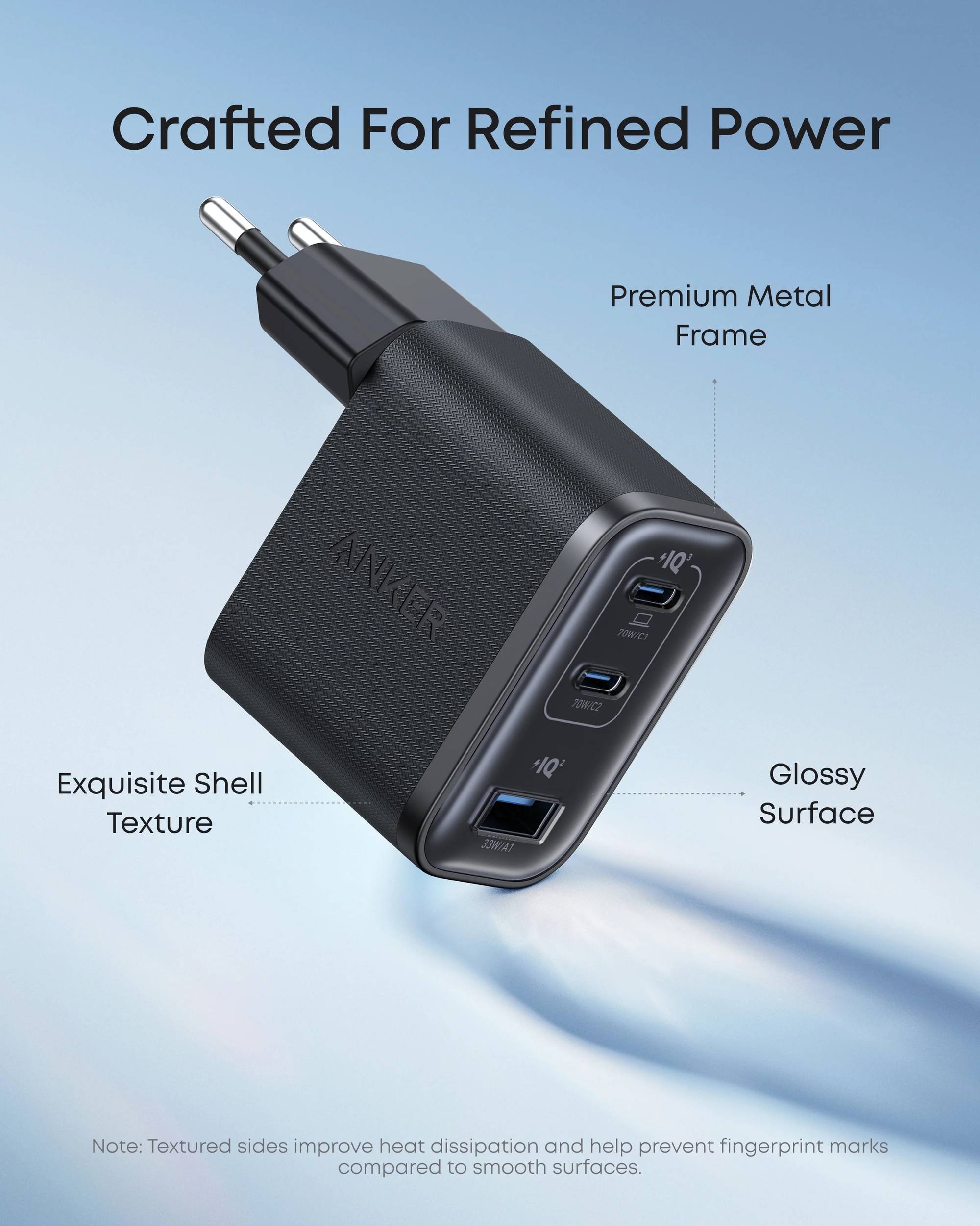 Anker Nano 70W USB-C oplader, 3-port strømadapter med ultrahurtig 70W opladning