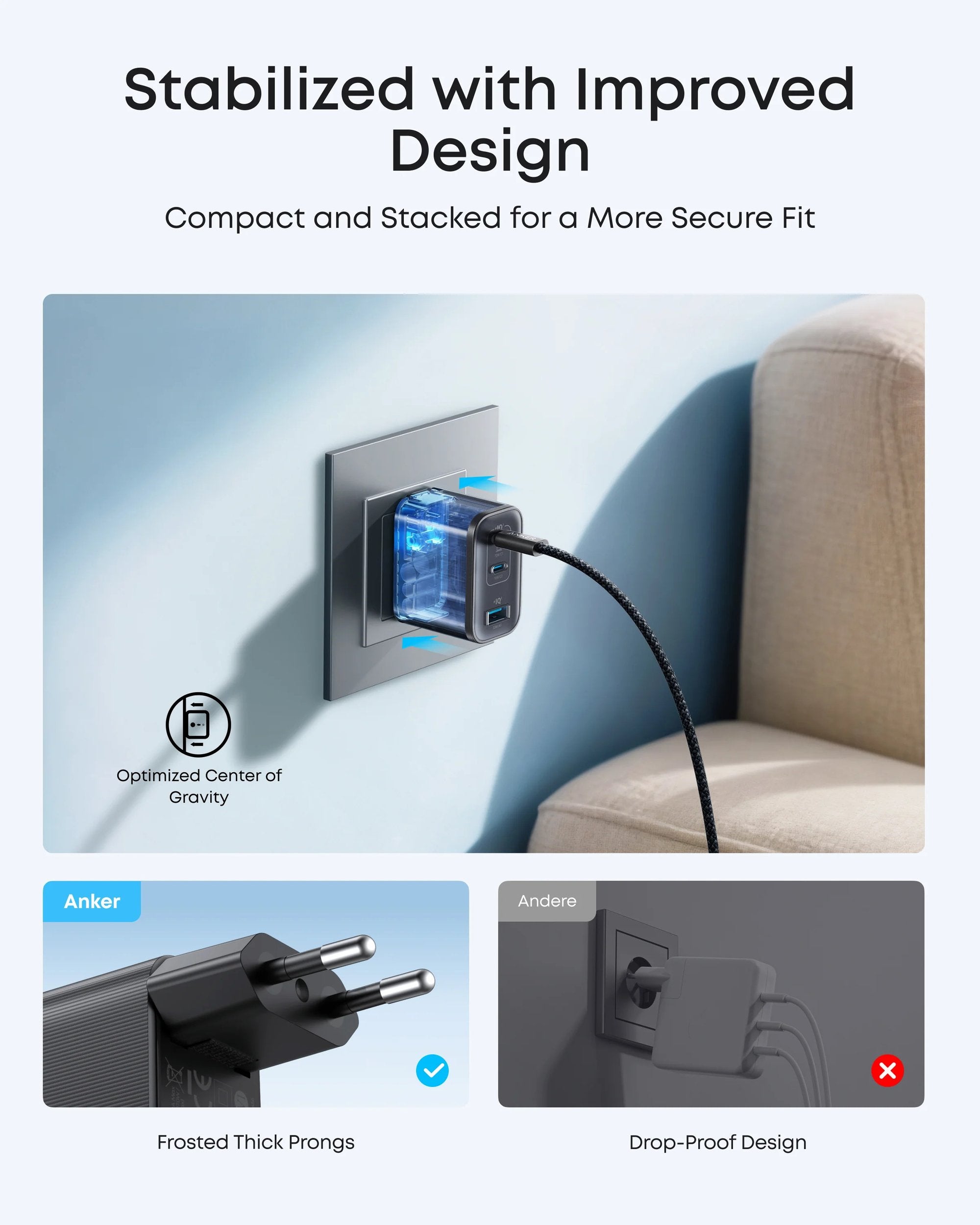 Anker Nano 70W USB-C oplader, 3-port strømadapter med ultrahurtig 70W opladning
