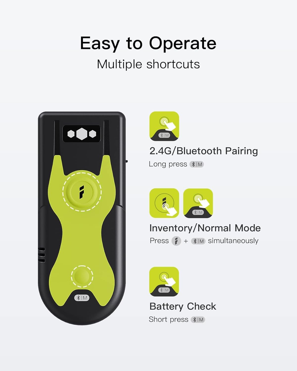 Bluetooth 2D Stregkodescanner med 2,4 GHz USB-adapter, Plug and Play