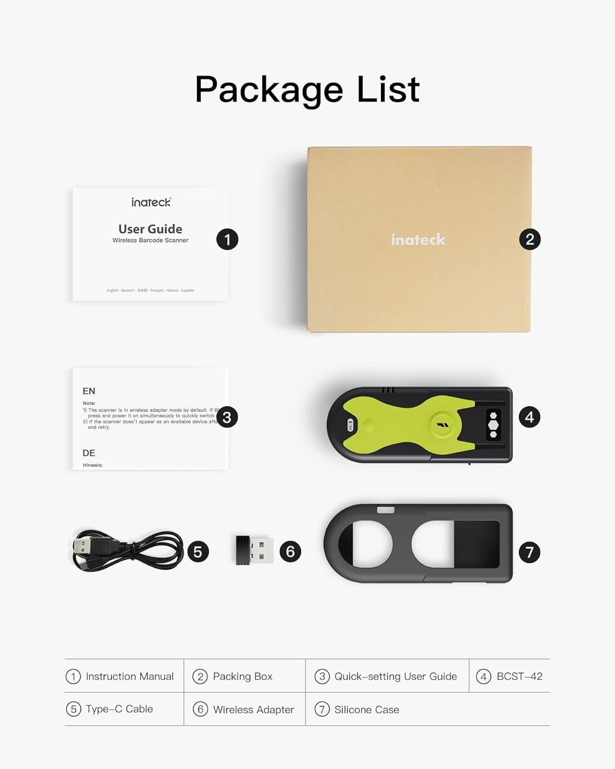 Bluetooth 2D Stregkodescanner med 2,4 GHz USB-adapter, Plug and Play