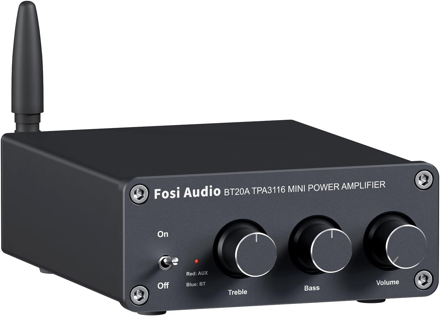 Fosi Audio Bluetooth 5.0 & R/L forstærker 100W x 2 med volumen, bas og diskant kontrol, sort