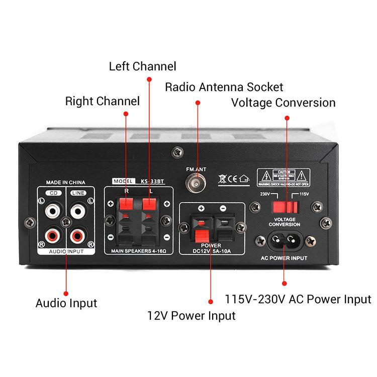 Bluetooth 5,0 stereoforstærkeren 60 + 60W RMS forstærker 2 mikrofonindgang digital audio karaoke