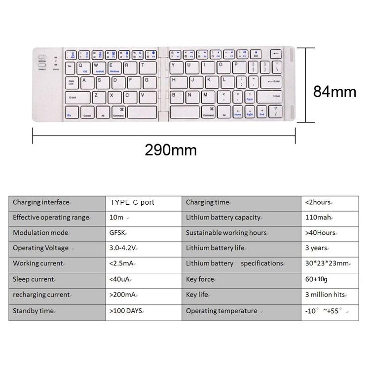 NÖRDIC Foldbart Bluetooth-tastatur 66 taster US Layout Hvid