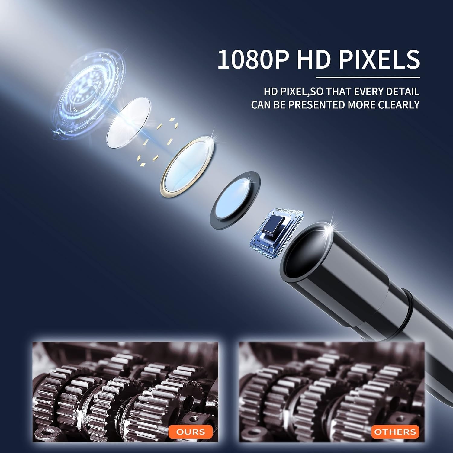 NÖRDIC 4,3" endoskopkamera med 8 LED-lys, IP67 vandtæt 1080P HD 5m kabel
