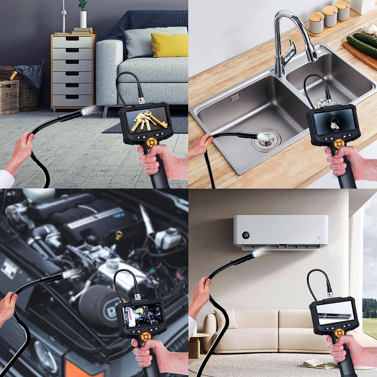 NÖRDIC 4,3" endoskopkamera med 8 LED-lys, IP67 vandtæt 1080P HD 5m kabel