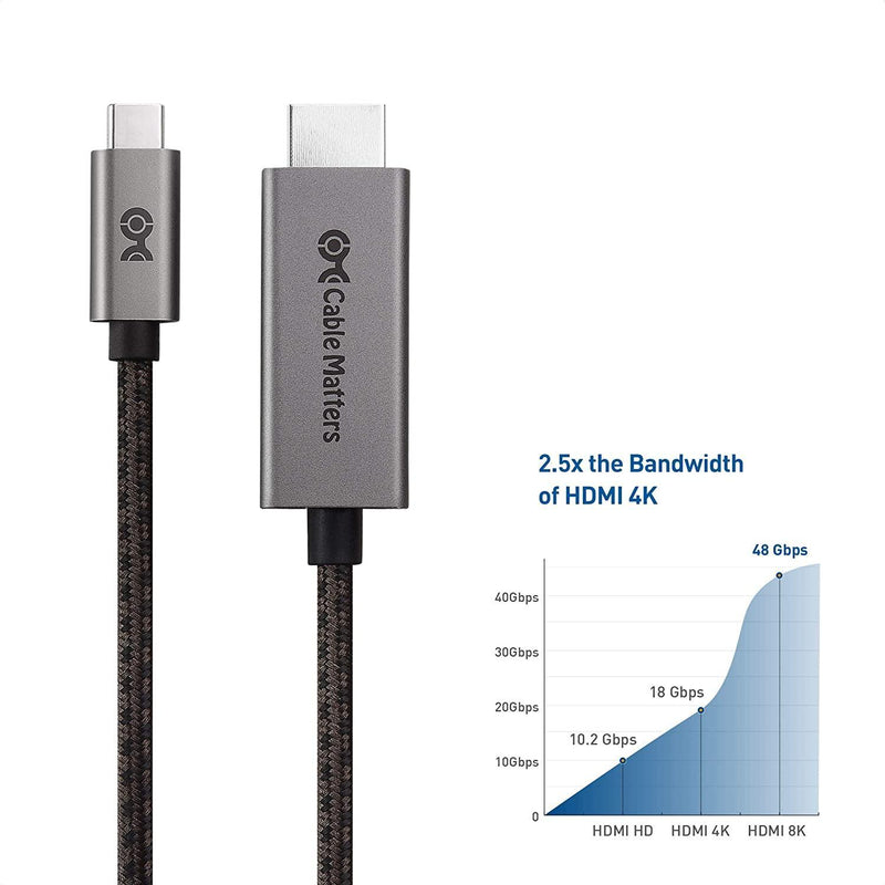 Cable Matters noget 1,8 m USB-C til HDMI-kabel 8K30Hz 4K 120Hz 48Gbps HDR Kompatibel med Thunderbolt 4 og 3