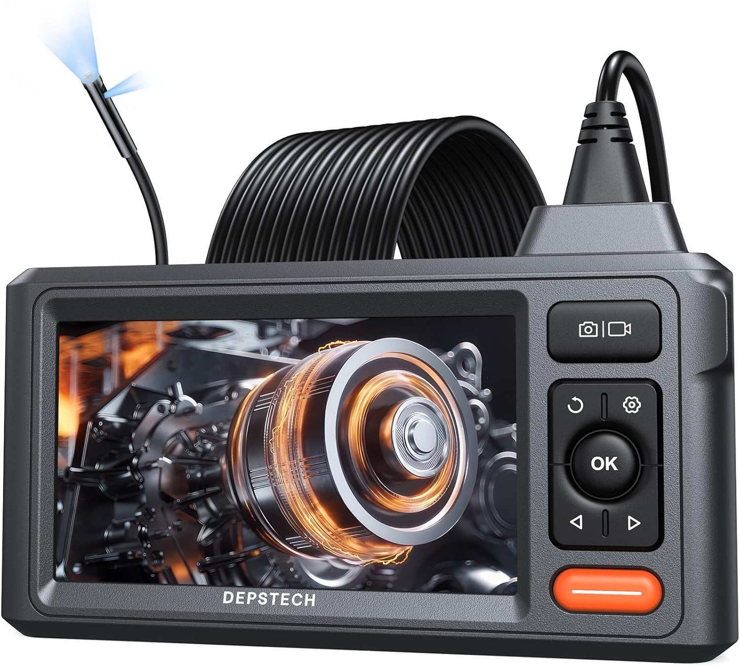 NÖRDIC Dual-Lens Endo-/Borescope 1080P digitalt inspektionskamera, 5m kabel 7,9 mm IP67 5" IPS-skærm