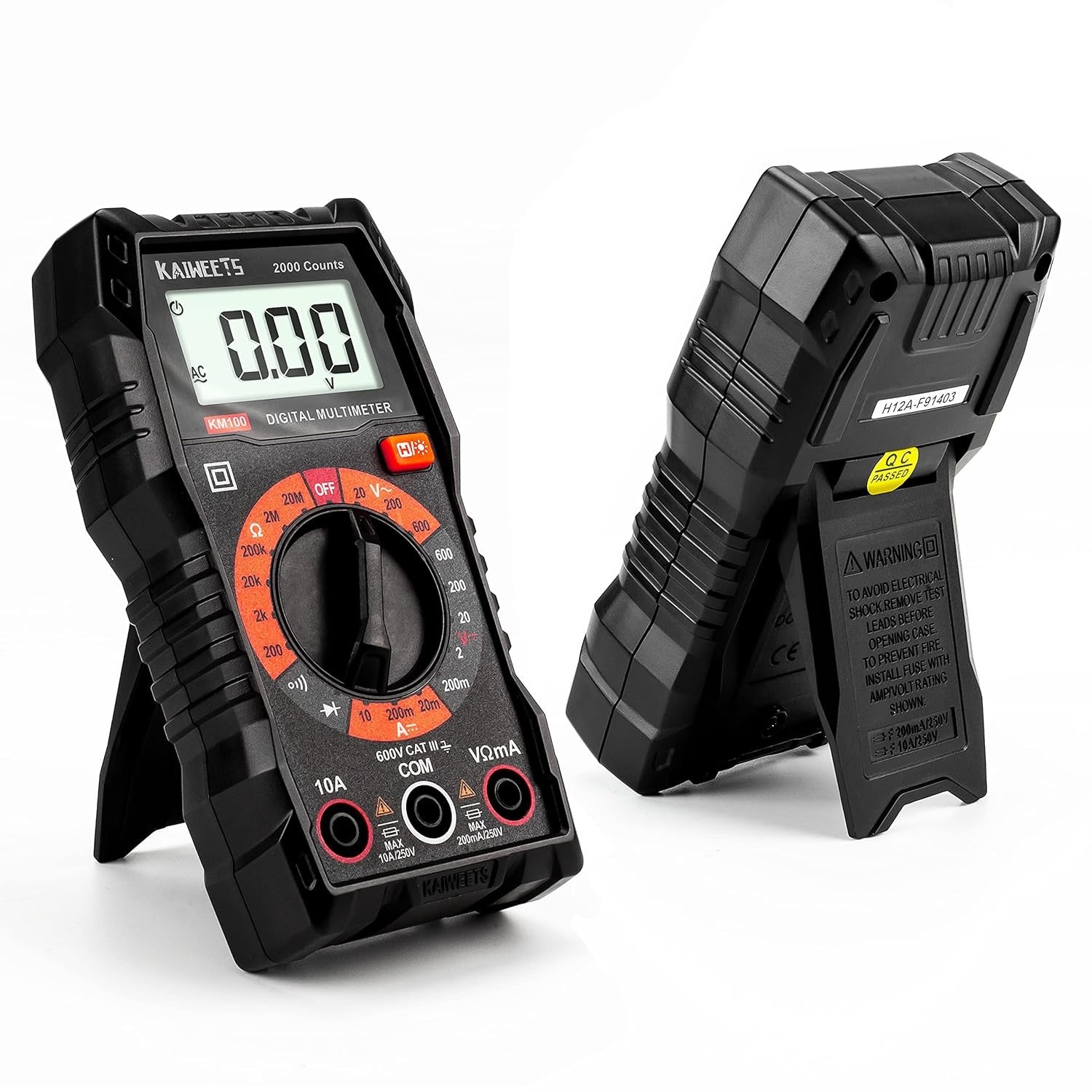 Digital Multimeter, DC AC Voltmeter, Ohm Volt Amp Test Meter and Continuity Test Diode Voltage Tester for Household Outlet