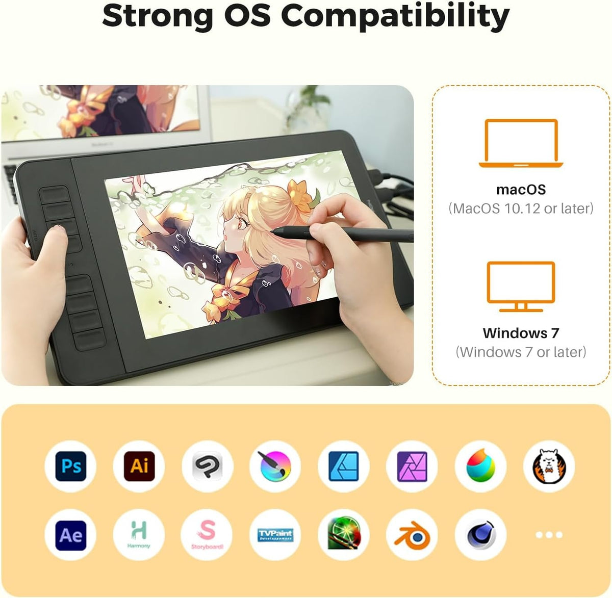 Drawing Tablet with Screen, Tilt, 8 Shortcut Keys, 11.6" FHD