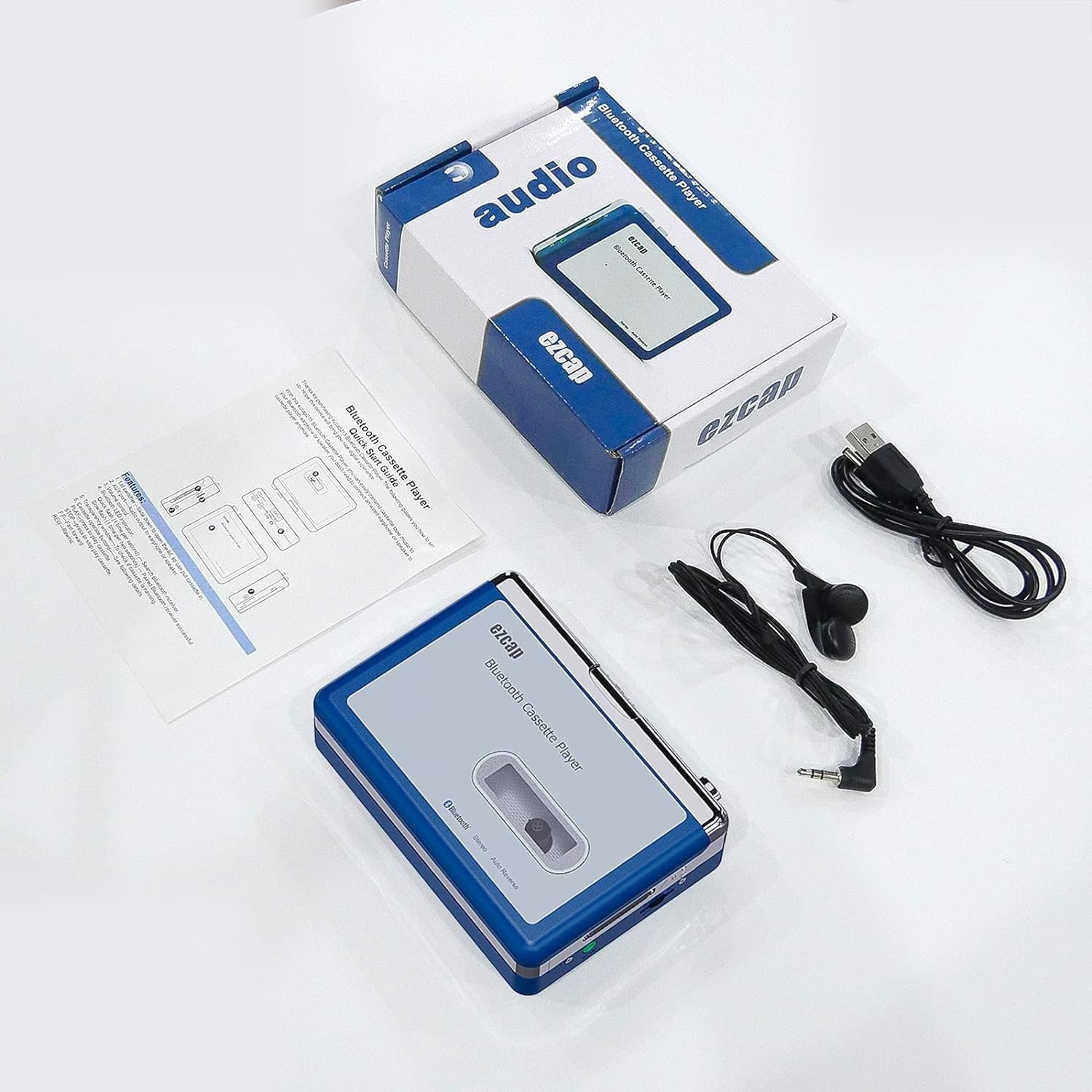EZCAP Bluetooth kassetteafspiller, Walkman båndafspiller med 3,5 mm udgang og hovedtelefoner