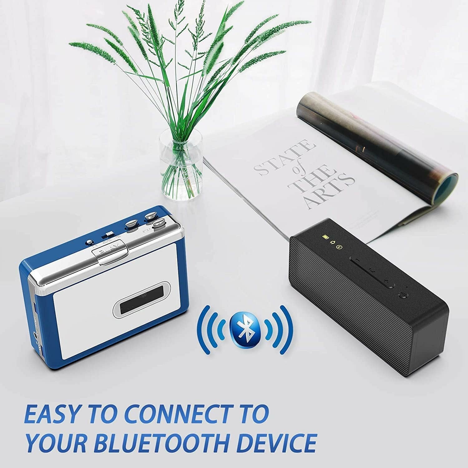 EZCAP Bluetooth kassetteafspiller, Walkman båndafspiller med 3,5 mm udgang og hovedtelefoner