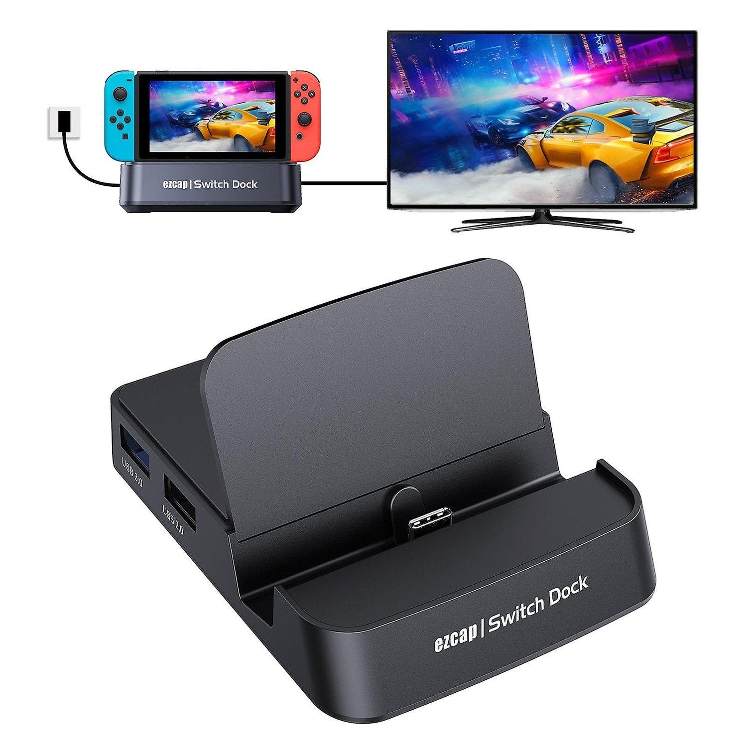 Ezcap dockingstation og videooptagelse kompatibel med Nintendo Switch HDMI 1080p 60fps 2x USB-A