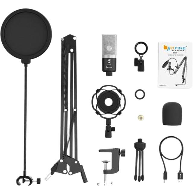 Fifine T669 USB Mikrofon kits med kondensatormikrofon, bordstativ popfilter shock mount lydkabel og stativ kompatibel med PS5