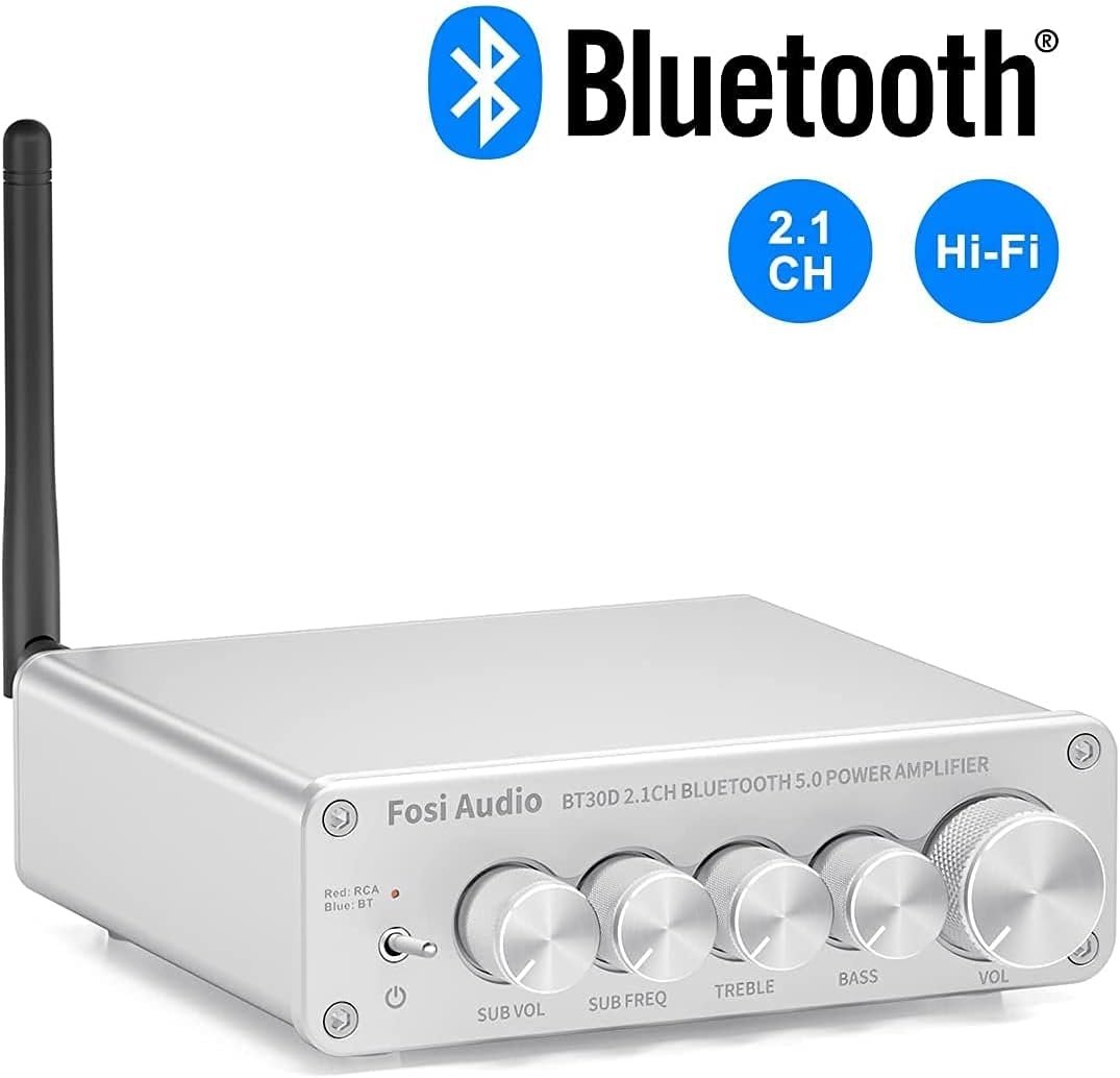 Fosi Audio BT30D-S Bluetooth 5.0 Stereo Audio Modtager Forstærker 2.1 Kanal Mini Hi-Fi Klasse D Integreret Amp 2X50 Watt