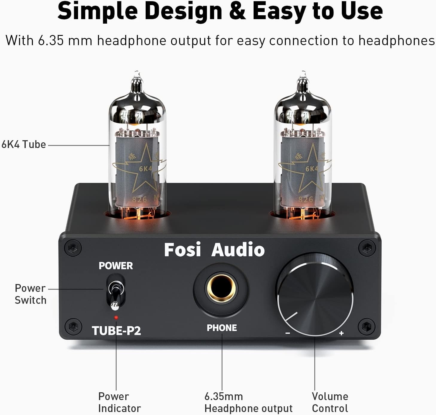 Fosi Audio P2 Hovedtelefonforstærker Vacuum Tube Hovedtelefonforstærker Mini Hi-Fi Stereo Audio