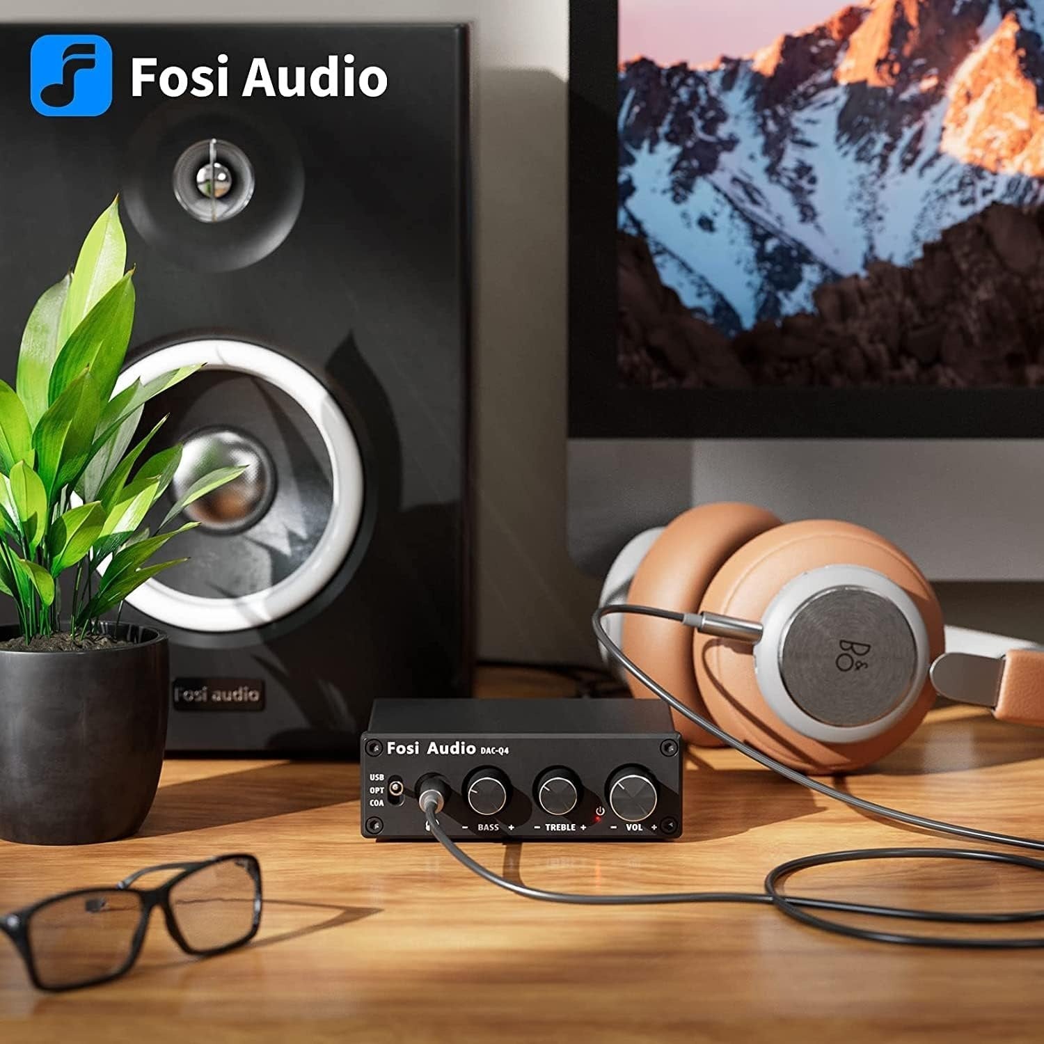 Fosi Audio Mini DAC & hovedtelefonforstærker, 24-bit/192kHz USB/optisk/koaksial til RCA/AUX