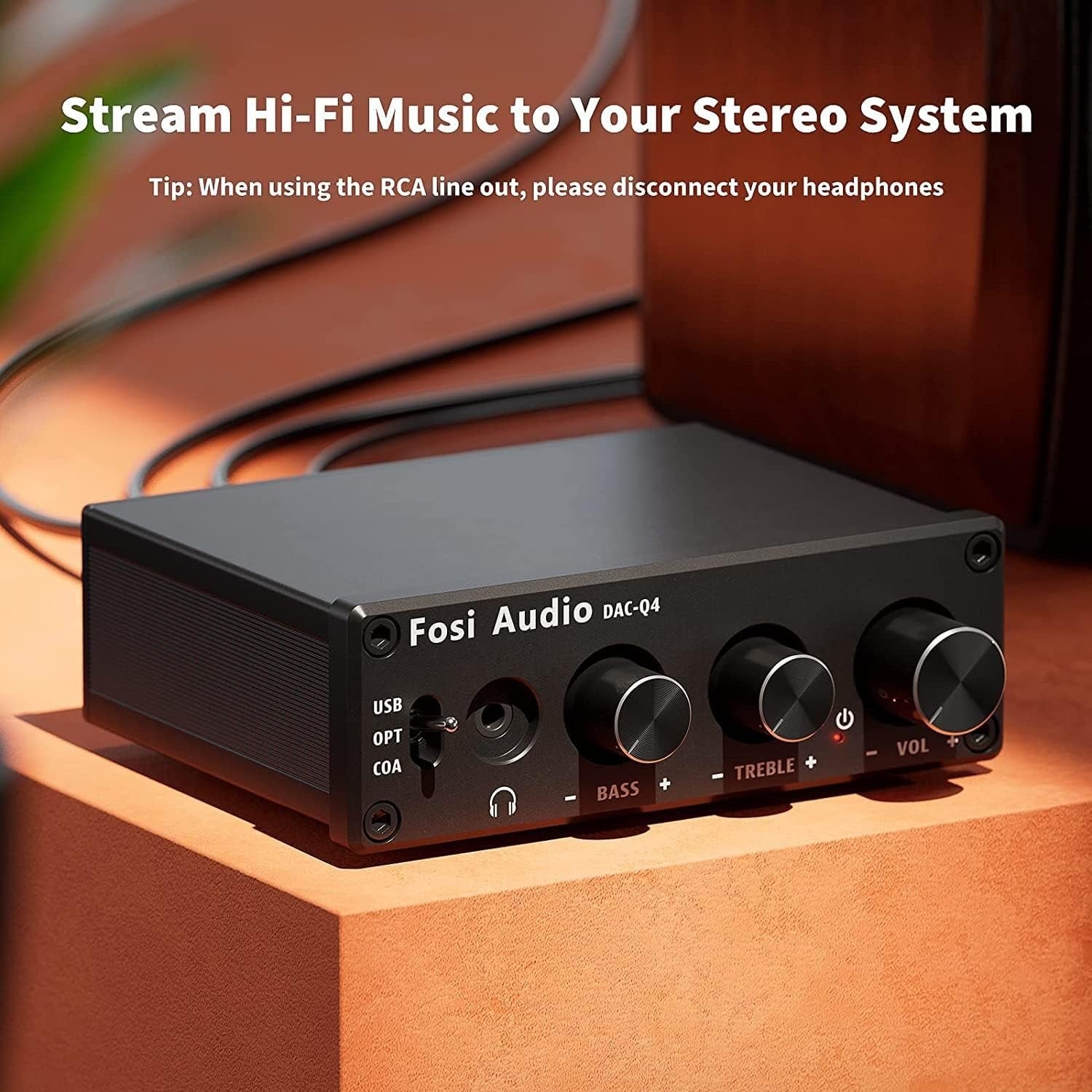 Fosi Audio Mini DAC & hovedtelefonforstærker, 24-bit/192kHz USB/optisk/koaksial til RCA/AUX