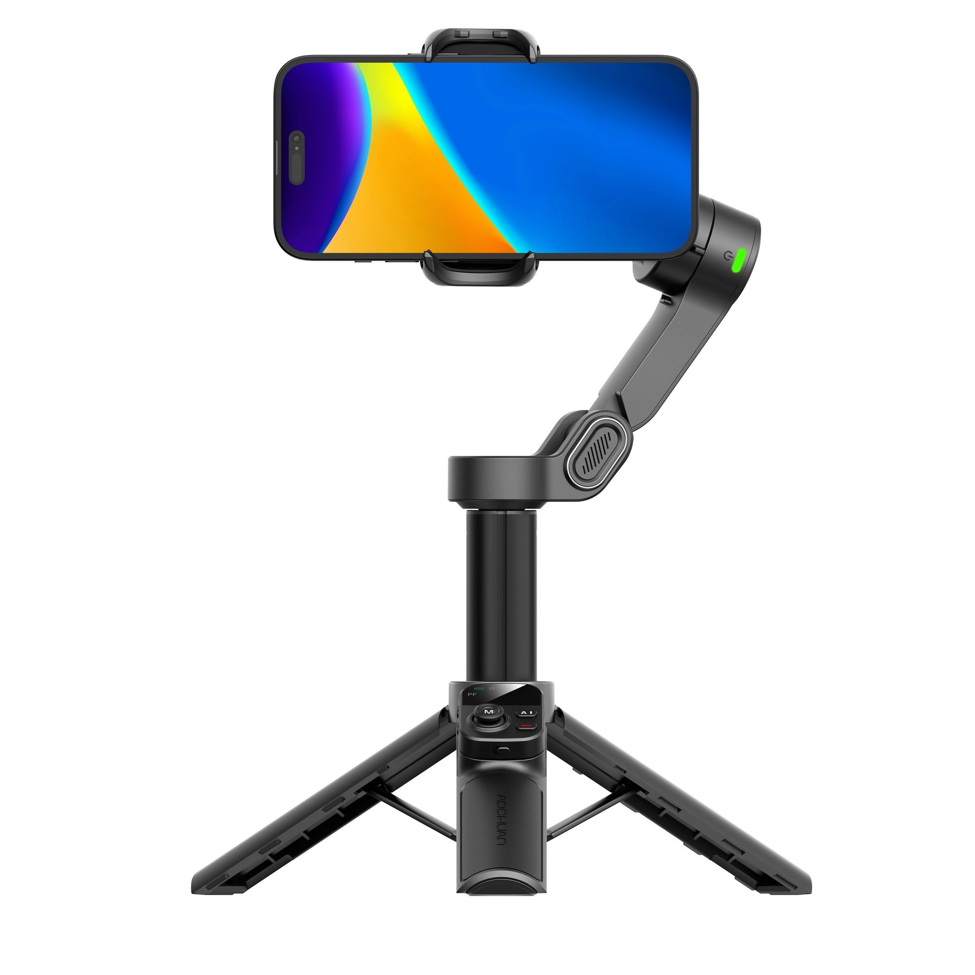 Håndholdt 3-akset anti-rystelse gimbal-stabilisator til iPhone AI-sporingsmodul med fill-light Gestusstyring og one-tap stativfrigørelse Indbygget forlængerstang