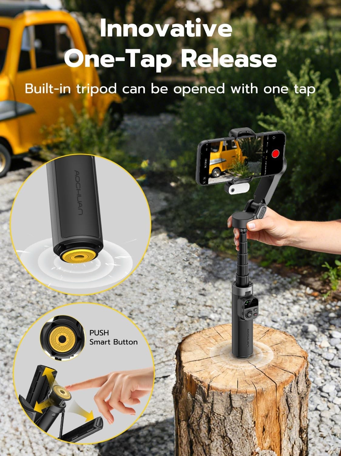 Håndholdt 3-akset anti-rystelse gimbal-stabilisator til iPhone AI-sporingsmodul med fill-light Gestusstyring og one-tap stativfrigørelse Indbygget forlængerstang