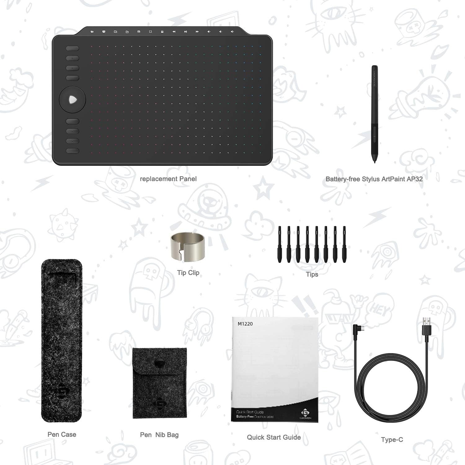 GAOMON Grafisk Tegneplade 12" med 8 genvejsknapper & 13 multimedieknapper