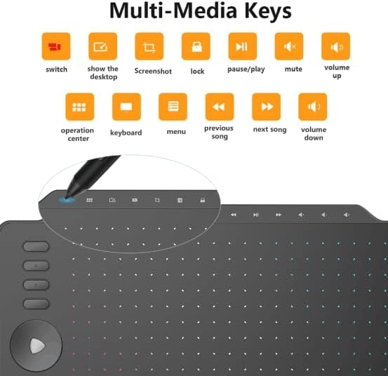 GAOMON Grafisk Tegneplade 12" med 8 genvejsknapper & 13 multimedieknapper