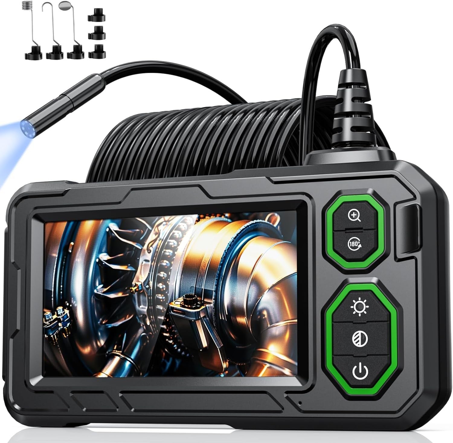 NÖRDIC Industrielt Endoskopkamera med 8 LED-lys 1080P 4,3-tommer IPS-skærm, IP67 Vandtæt Kabel 5m 8mm