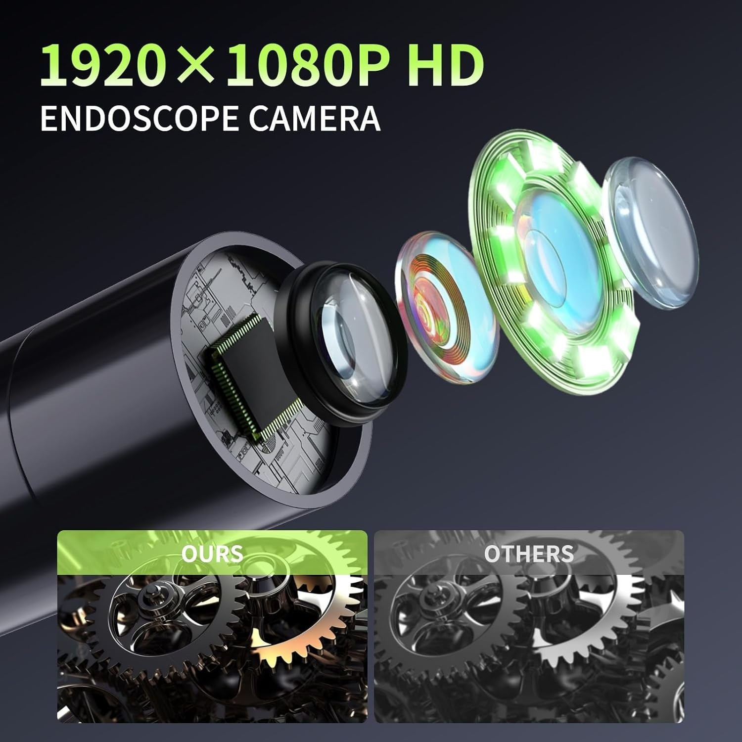 NÖRDIC Industrielt Endoskopkamera med 8 LED-lys 1080P 4,3-tommer IPS-skærm, IP67 Vandtæt Kabel 5m 8mm