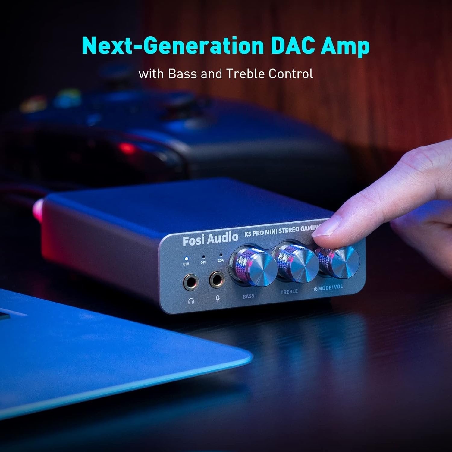 Fosi Audio K5PRO Gaming mini DAC-forstærker til PS5/PC/MAC, USB-C/Optisk/Koaksial til 3,5 mm/RCA