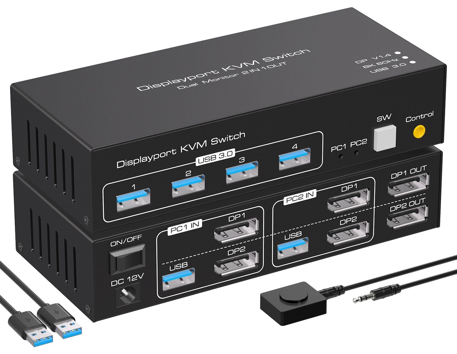 NÖRDIC KVM-switch 2 til 2 DisplayPort til DisplayPort, 8K60Hz/4K120Hz, 4x USB-A