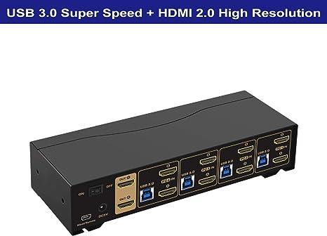 KVM 4x2 HDMI Switch Dual Monitor HDMI2.0 4K60Hz 4:4:4 med 1x3.5mm og 4xUSB-A