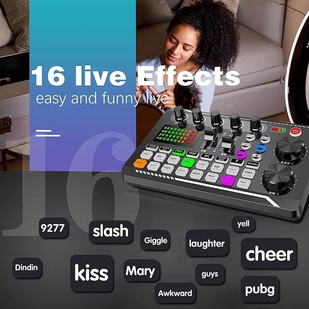 Live Sound Card Audio Mixer, Podcast Audio Interface with DJ Mixer Effects for PS4 PS5 Karaoke Tiktok YouTube Live Streaming Record Gaming