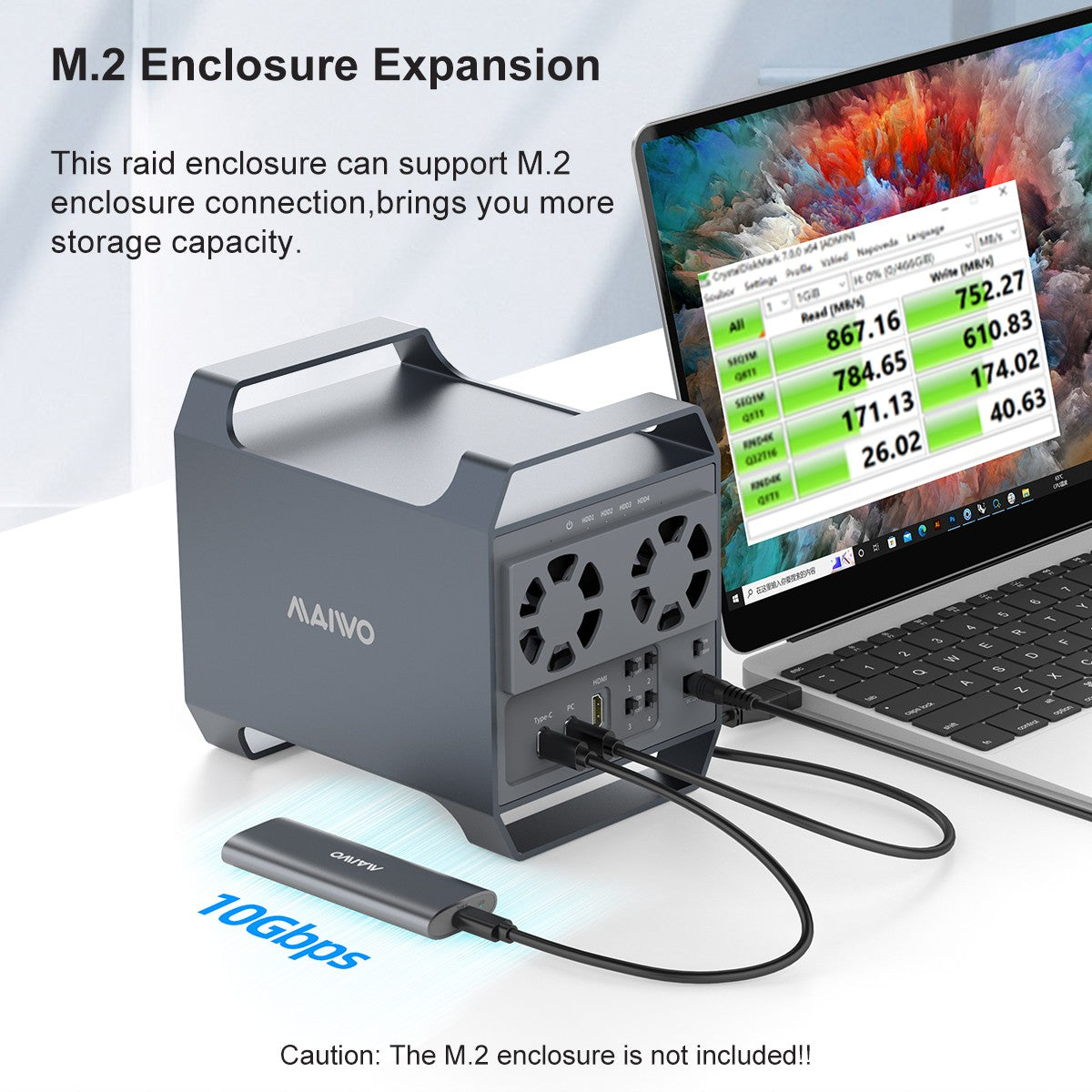 MAIWO 4-Bay DAS Design for 3.5” SATA HDDs with 2 Cooling USB-C & 10 Gbps Speed, NO RAID