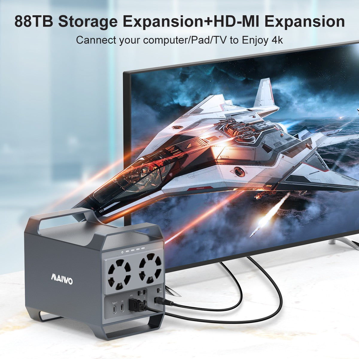 MAIWO 4-Bay DAS Design for 3.5” SATA HDDs with 2 Cooling USB-C & 10 Gbps Speed, NO RAID